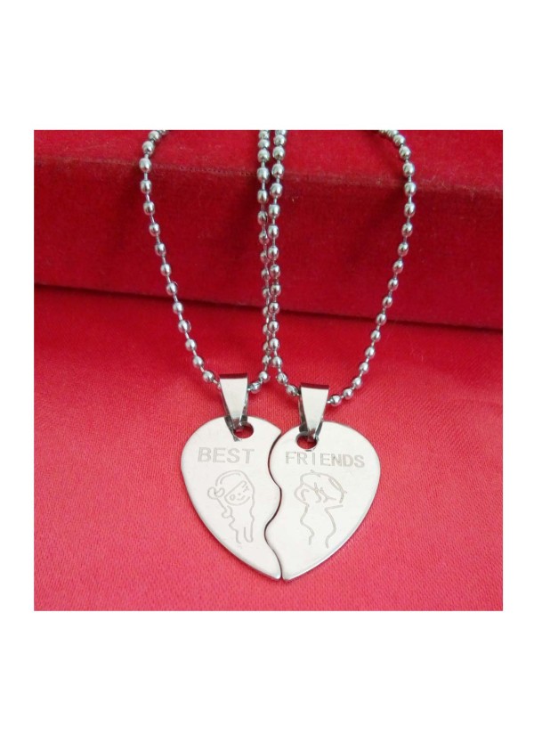 Two Pieces Couple Heart Shape Necklace by Menjewell 